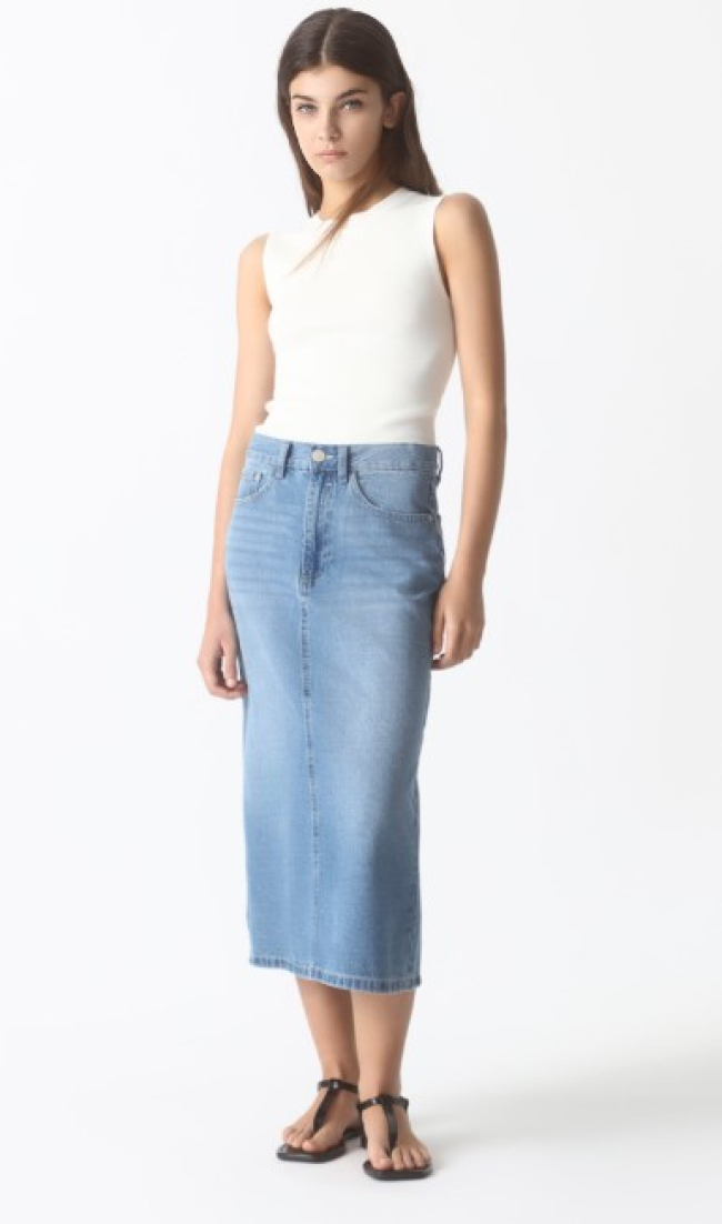 Falda midi denim de 5 bolsillos